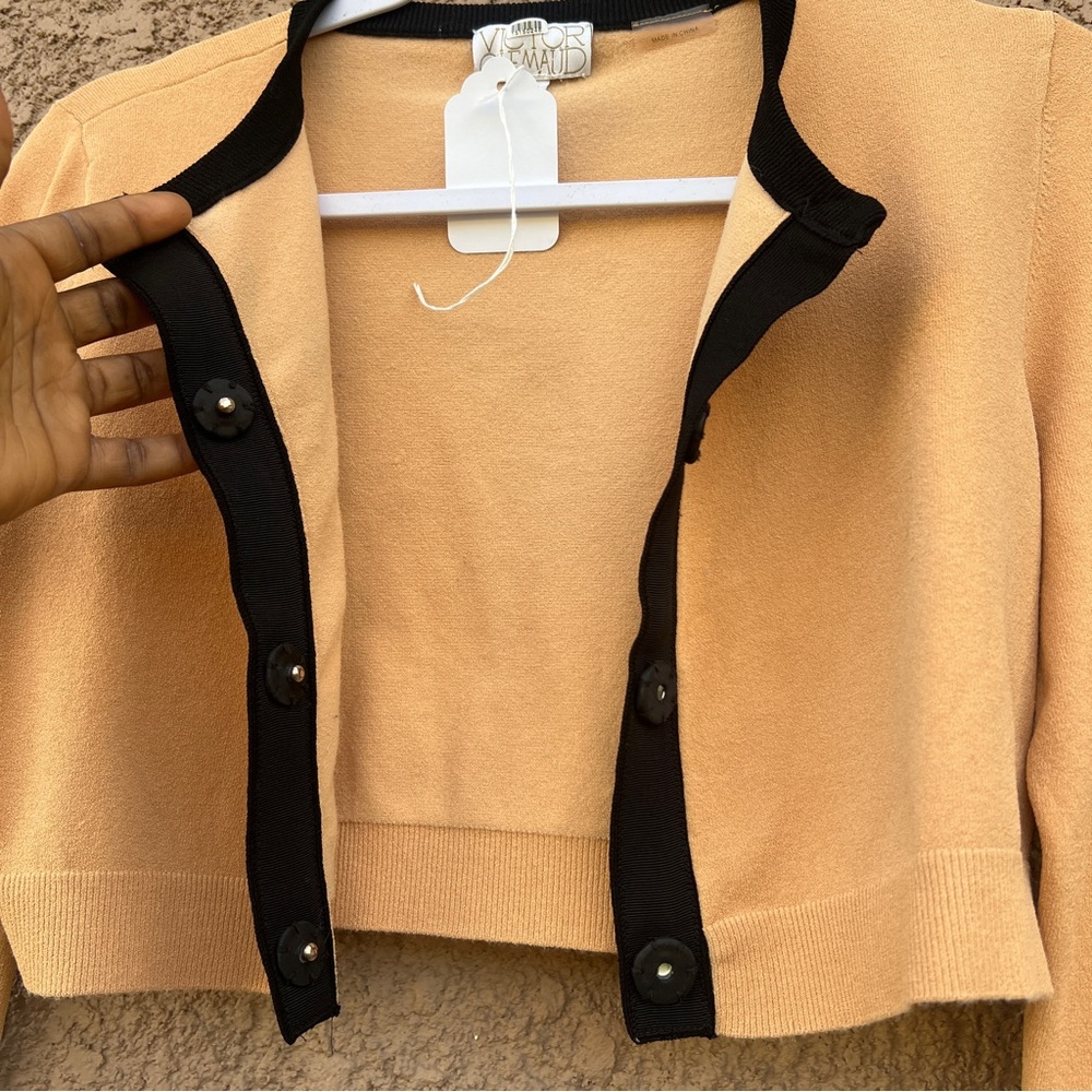 Victor Glemaud Crop Top M Cardigan Black Contrast Cafe Au Lait Ribbed Knit Y2K - Picture 3 of 11
